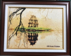 Tranh gạo màu Tháp rùa Hồ Gươm