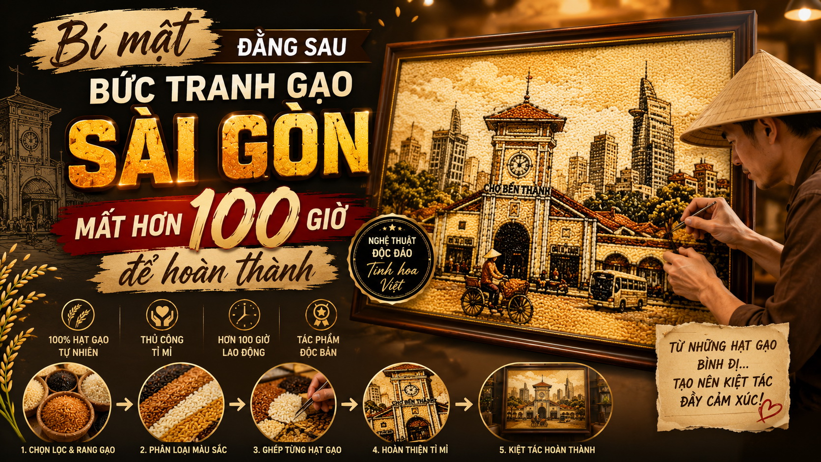 Bí mật đằng sau bức tranh gạo Sài Gòn mất hơn 100 giờ để hoàn thành